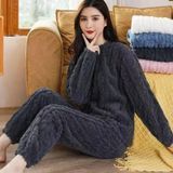 Женский теплый махровый комплект пижама брюки и кофта жаккард One Size черный 94669395 фото